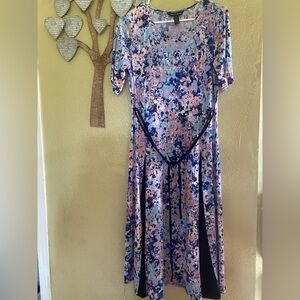 Nina Leonard Abstract Print Dress in Blue and Pink petite Medium